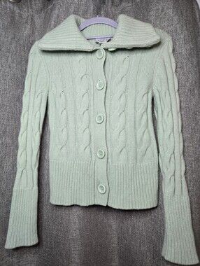 LOFT Petite Mint Cable-Knit Button Front Cardigan